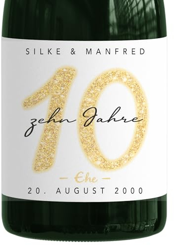 Geschenk Rosenhochzeit personalisierte Flaschenetiketten Sekt Hochzeitstag Geschenkidee Hochzeit Jubiläum 10 Jahre Etiketten Sektflasche 2 Stk. | 9x13 cm