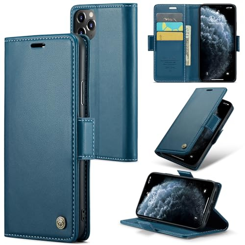 Rerzoiro Handyhülle für iPhone 11 Pro Max Hülle, Premium PU Lederhülle Klappbar Flip Case [RFID Blocker] Tasche Magnet Kartenfach Klapphülle Schutzhülle für iPhone 11 Pro Max, Blau