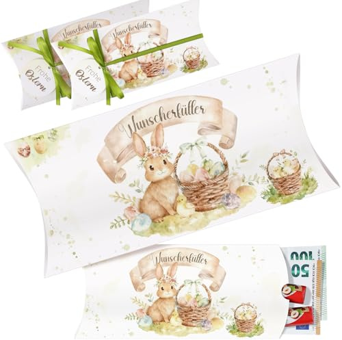 Hestya 8 Piezas Envoltorio para Dinero Cajitas de Almohada con Forma de Conejito, Relleno para Cajas de Regalo Pascua(Flores Conejito de Pascua)