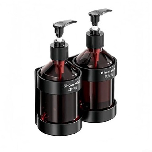 Dispenser di sapone in acciaio inox 304, montaggio a parete, per bagno e cucina, dispenser di colla disinfettante per le mani (2 bottiglie)