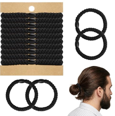 LOLANIUT 10 stycken hårsnoddar, män, hårsnoddar, svart, av slitstark nylon med 4-vägs stretch, hårband, män, för sport, vardag, hårsnoddar för män, som armband för dutt lockar, tjockt hår