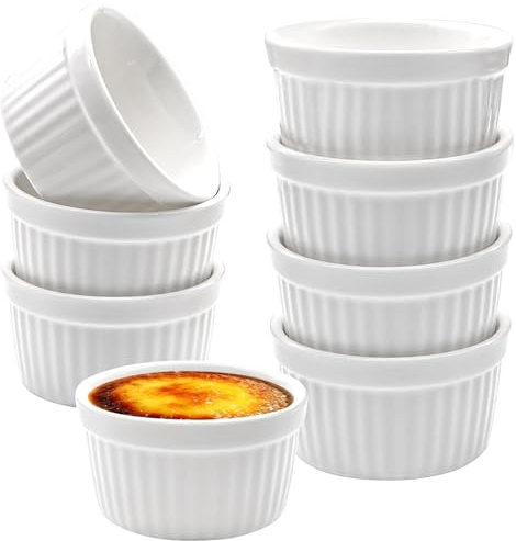 8 PCS Porcelain Ramekins, 3oz (85ml) Creme Brulee Ramekins Soufflé Dishes, Ø7cm Mini Bowls for Muffin, Pudding, Fruits, Dips, Dishwasher and Oven Safe Baking Cups