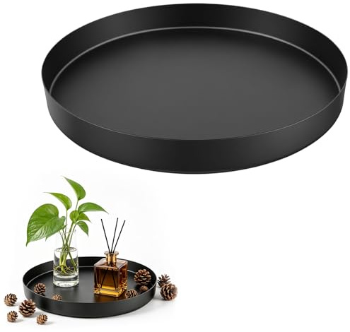 1 vassoio cosmetico rotondo da 20 cm, versatile vassoio da 20 cm, per ciotole decorative, candele e gioielli, vassoio in metallo da 20 cm, design moderno come piatto decorativo