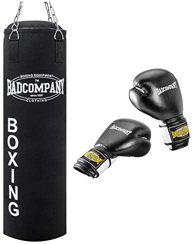 Bad Company Box-Set I Boxsack 80 x 30 cm gefüllt inkl. Stahlkette und Kunstleder Boxhandschuhen White Tiger 12 Unzen (oz)