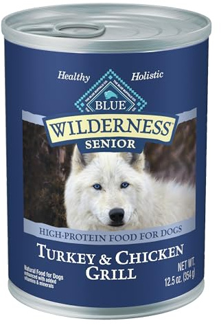 Blue Buffalo Wilderness Natural High Protein Wet Food for Senior Dogs, Turkey & Chicken, 12.5-oz Cans, 12-Count