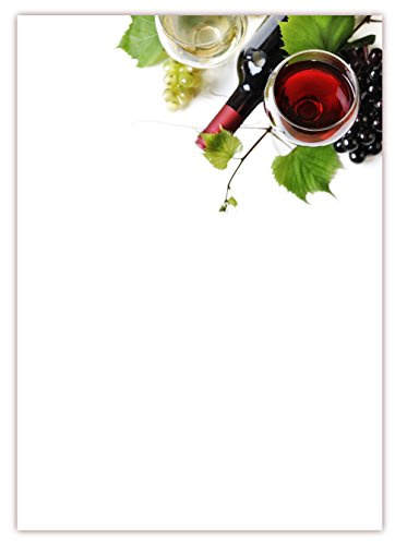 Motiv Briefpapier (Wein-5035, DIN A4, 25 Blatt). Einseitig bedrucktes Briefpapier, sehr gut beschreibbar, Motivpapier für alle Drucker/Kopierer geeignet Motiv Wein Weintrauben Weinglas