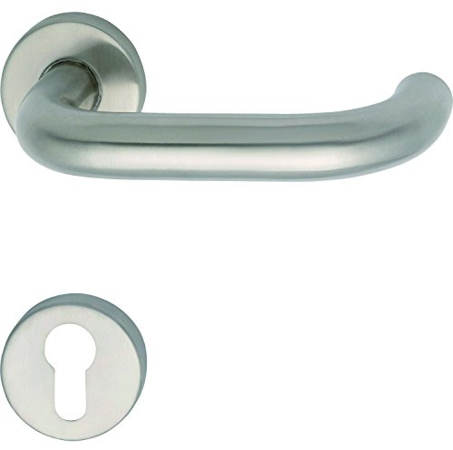 GRUNDMANN 100974 1754/D70M FH Handle Set on Rosette PZ for Fire Doors ÖNORM Door Fitting VK 8.5, Stainless Steel, Silver