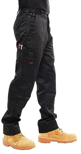 BKS Mens Combat Cargo Work Trousers Size 28 to 56 with Knee Pad Pockets in Black or Navy (40W / 29L, Black)