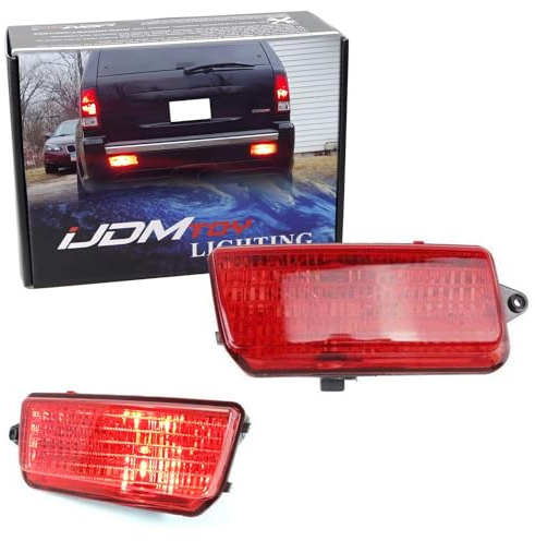 iJDMTOY Complete LED Rear Fog Light Kit Compatible With Jeep 2005-2010 Grand Cherokee WK1, Includes Brilliant Red LED Bulbs, Red Lens Foglamp Assemblies & Wiring Harness