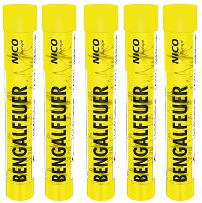 gelb, Bengalfeuer KAT F1, intensiv leuchtene Bengalfackel im 5er-Pack.