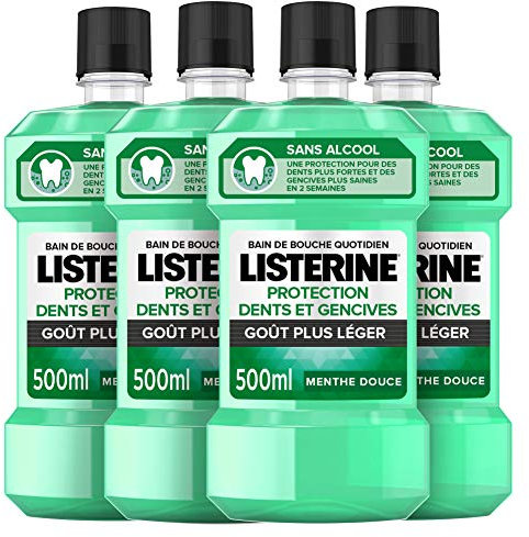 LISTERINE® Zahnschutz und Genive, leichter Geschmack – ohne Alkohol – Mundwasser – 4 Flaschen 500 ml