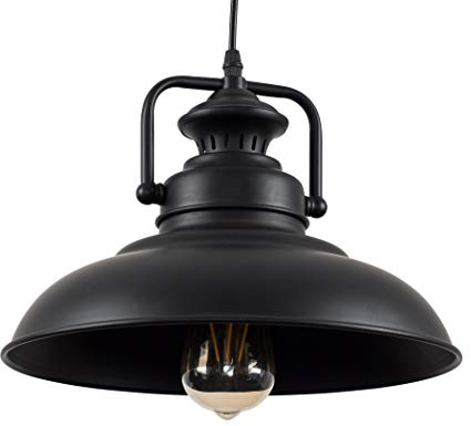 MiniSun | Industrial Style Matt Black Metal Ceiling Pendant Light Fitting | Pendant Lights, Home Décor Essential | Includes 4W LED Bulb [2700K Warm White] | Includes Full Wired Fitting | Mains Wired