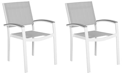 Beliani Moderne Gartenstühle aus Aluminium Polyester im 2er Set grau/weiß Pereta