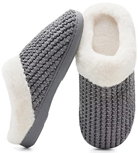 Mabove Ladies House Slippers Memory Foam Slippers for Women Comfortable Warm Cosy Non Slipndoor Outdoor Home Slippers, 5/6 UK, Dark Grey