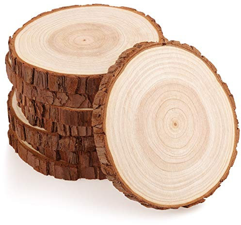 Fuyit Holzscheiben 8 Stücke Holz Log Scheiben 14-15 cm Unvollendete Holzkreise Ungebohrte Holzkreise ohne Loch für DIY Handwerk Holz-Scheiben Hochzeit Mittelstücke Weihnachten Dekoration Baumscheibe