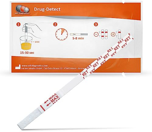self-diagnostics Test de drogas para Ketamina (KET) - Vitamina K - Special K - Corte 1000 ng/ml - 10 Tiras reactivas - Prueba de drogas - Test por inmersión - Test drogas orina - Test rápido de drogas
