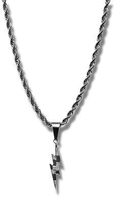 CRBNCNCPT® Kette mit Carbon Blitz Anhänger | Schwarze Edelstahlkette | Rope Chain | Edle Männer Halskette | Kohlenstoff Lightning | Herren Schmuck
