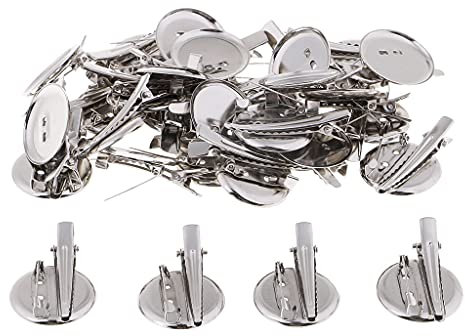 Easnea 30 Stück 20 mm 25 mm 30 mm runde Broschenbasis Krokodilklemmen Cabochon-Rohlinge Tabletts mit Broschennadeln Kamee-Cabochon-Basisfassung – Silber, 30 mm, 1 count (Pack of 1), Kein Metall