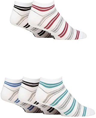 Farah Mens Striped Bamboo Trainer Socks Pack of 5 White Stripe 6-11