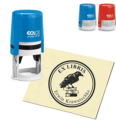 Ex Libris stämpel personlig rund Exlibris – korv – 40 mm COLOP automatisk stämpel som namnstämpel kontorsstämpel