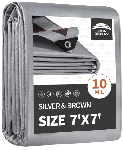 RAINDEWAY 7x7 Feet Tarps Heavy Duty Waterproof,10Mil Multipurpose Tarp
