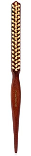 GranNaturals Soft Boar Bristle Teasing Brush for Slick Back Hair, Backcombing, Edge Control, Smoothing Baby Hairs to Create Volume and Sleek Hairstyle - White Bristles - Wooden Rat Tail Comb Handle