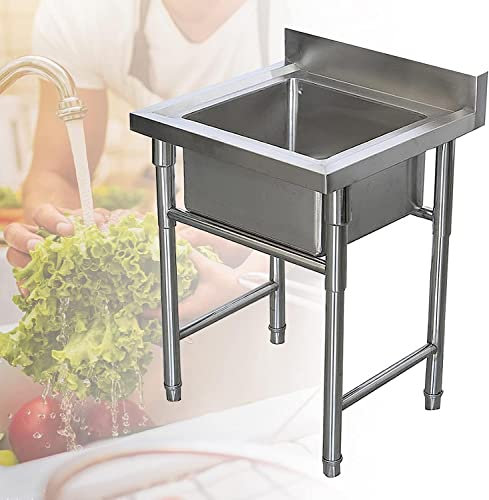 Küchenspüle, Catering-Spüle, freistehende Edelstahlspüle, einzelne Schüssel, gewerbliches Restaurant-Küchenspülen-Set mit Wasserhahn für drinnen und draußen