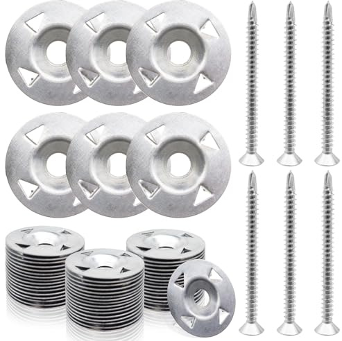 Kit de 200 arandelas de fijación de espuma para paneles de espuma de aislamiento, 100 arandelas de acero galvanizado de 1-1/8 pulgadas y 100 tornillos para fijar y sujetar el juego de herramientas