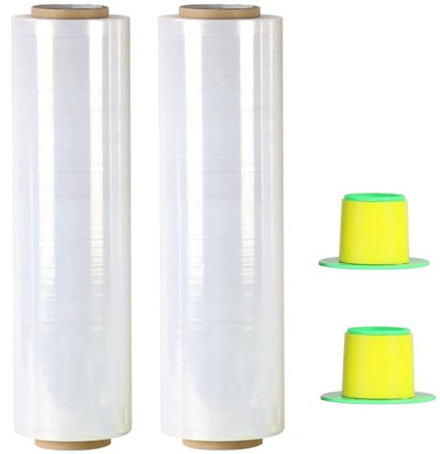 CHUANGSEED Stretchfolie Packfolie Transparent 2 Rollen Strechfolienrolle Palettenfolie mit Drehbarer Hülse,400mm x 250m Handfolie Wickelfolie