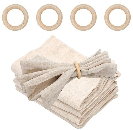 RANJIMA Stoffservietten Beige, 4er Set Leinen-Servietten, 45x45 cm Leinenstoffservietten mit Serviettenring Wiederverwendbare rustikale Servietten Tischservietten für Hochzeit, Empfänge, Brautpartys