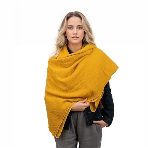 Scandi linne muslinduk damer, muslinduk damer, muslinduk i muslin, muslin damhalsduk, muslinsjalar, muslinsjal, damhalsduk och sjalar för kvinnor, tyg damer, Mörkgul, 135x135cm