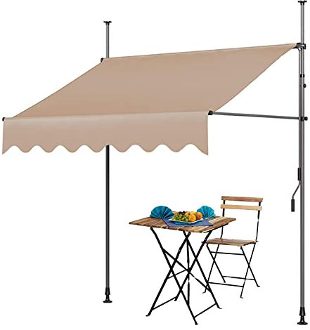 REALN Markise, Markise Balkon Ohne Bohren, Wasserdicht, Balkon-Klemmmarkise, Outdoor-Überdachung, UV-Beständig (Color : A/Beige, Size : W-4M)