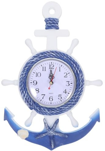 Homoyoyo Horloge Murale en Bois Horloge D'ancre De Bateau Ancre Marine Deco Décor Nautique Mur en Bois Suspendus s Nautiques Barre Volant Bord De Mer Personnalité Bambou