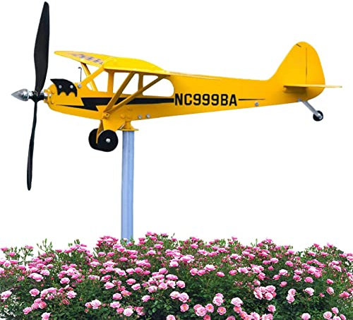 Rianpesn Viento la Veleta del Aeroplano,Veleta Hecha a Mano para avión Flotante - Avión Piper J3 Cub - Regalos para los Amantes los vuelos, decoración Veleta Metal