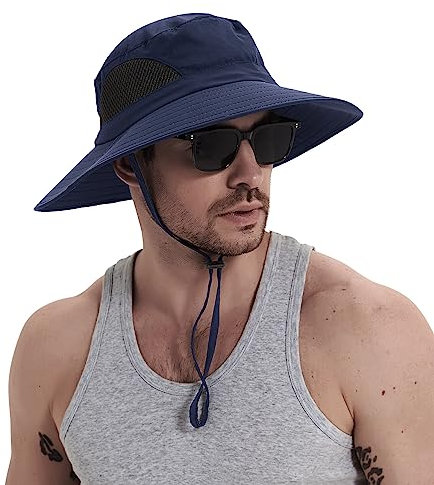 Wmcaps Sonnenhut Herren UV Schutz, Breite Krempe Wanderhut Damen Outdoor, Faltbar Safari Sonnenschutz Hut（Marineblau）