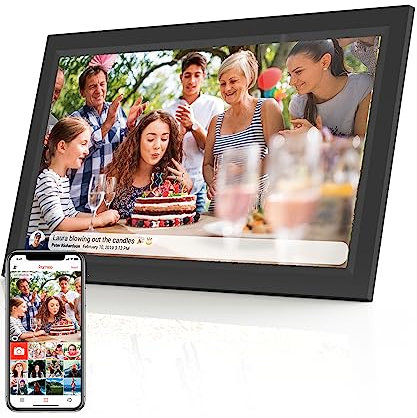 Cornice Digitale 15 Pollici WiFi - Schermo IPS Full HD 1920x1080 - Portafoto Digitale Frameo Denver per Foto e Video - Cornice Elettronica Touchscreen Smart - 16GB Memoria - Slot microSD - Nera