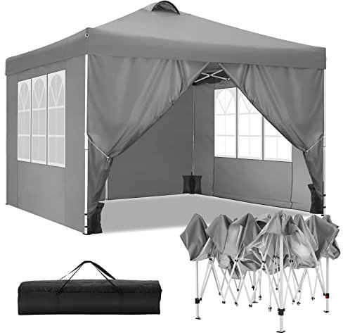 TOOLUCK Barnum Pliant 3x3m Tonnelle Pliante 3x3 Tonnelle de Jardin Imperméable Professionnel Tente Reception avec 4 Côtés, Sacs de Sable, Air Évents, Gris