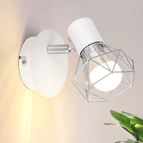 Glitzerlife Deckenstrahler Vintage Weiß Deckenspots - Deckenleuchte E14 Verstellbare 350°Retor Metall Lampeschirm 1 Flammig für Schlafzimmer Arbeitszimmer Flur Bar Esszimmer Hotel Max. 40W