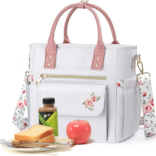 Hihealer Deluxe Lunch Bag Women Mothers Day Gifts with Rare Floral Design - Large Leakproof Insulated Multi Pocket Cool Bag with Removable Strap for Work/Picnic Gifts Christmas Xmas Gifts for Women