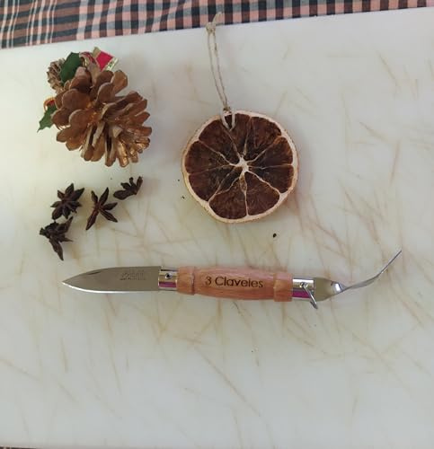 3 Claveles NAVAJA CON TENEDOR Y ANILLA.MANGO DE MADERA DE HAYA.HOJA DE ACERO INOXIDABLE DE 6cm.TENEDOR DE 5cm.