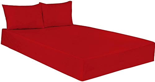 Plain Dyed Poly Cotton Fitted Bed Sheets 25CM- Elasticated Corner- Lightweight Easy Care Soft, Attractive Colours -Single Double King Super King (Red, Single: (90x190cm) Approx.)