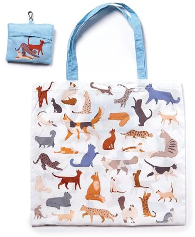 Puckator Foldable Reusable Shopping Bag Feline Fine Cats - Folding Shopping Bags - Foldable Tote - Foldaway Shopping Bags -Family Beach Fold Up Bag in Pouch