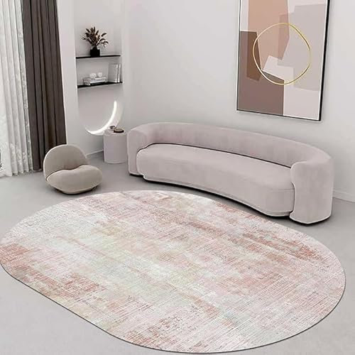 Tappeti Design Teppich Oval, Modern Kurzflor antirutsch Waschbar rosa und grau Korridor Schlafzimmer, Küche, Wohnzimmer Oval 200X300CM