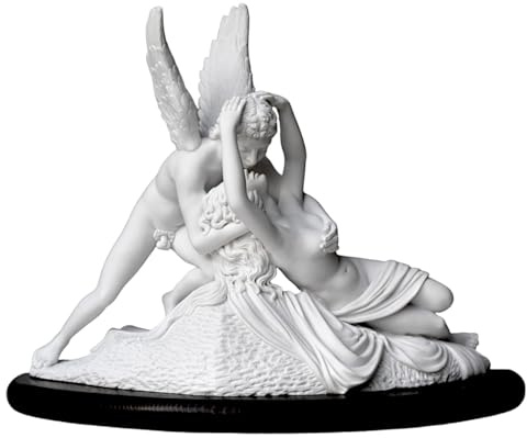 CBAM Amore e Psyche Tischskulptur aus Marmor mit Sockel aus Alabaster, verschiedene Größen, 15 cm