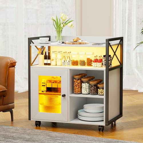 Lvifur Sideboard Wohnzimmer mit 360° drehbare Rollen,Kommode Holz mit 24 Farbige LED-Leuchten,Aufbewahrungsschrank Buffetschrank für Küche,Esszimmer