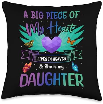 Daughter Happy Birthday to Angel in Heaven Heart Wing Throw Pillow