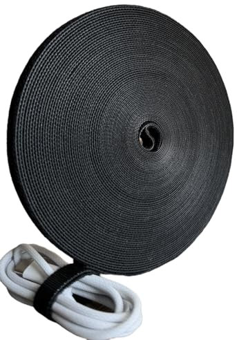 Hazarox 20 Meter Klettband Klettverschluss, wiederverwendbar Klett Kabelbinder Frei Zuschneidbar, aus Wiederverschließbar klettbänder für Kabelmanagement Kabel Organizer, Schwarz, 10mm Breit