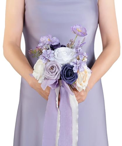 BENCENTRE Violetter Hochzeitsstrauß für Braut, Brautjungfer, kleiner Hochzeitsstrauß, für Heiratsantragsparty und Vintage-Hochzeitszeremonie, Jahrestag, künstliche Blumen, 17,8 cm