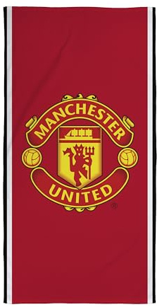 Manchester United FC Character World officiell handduk | Supermjuk känsla, emblem fotbollsklubbdesign | Perfekt hemmet, badet, stranden och poolen | En storlek 75 cm x 150 cm | 100% bomull
