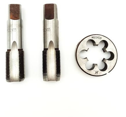 AtticZone M22 x 1,5 metrisches Handgewindebohrer und Schneideisen, 1,5 mm Teilung, 1 Gewindebohrer, 1 Gewindebohrer, 1 runder Schneideisen, rechte Hand (M22 x 1,5, Gewindebohrer und Schneideisen)
